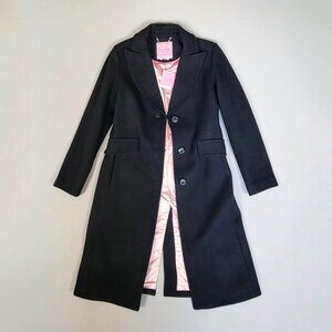 NWT Kate Spade Classic Single Breasted Long Black Notch Collar Wool Coat $428 XS